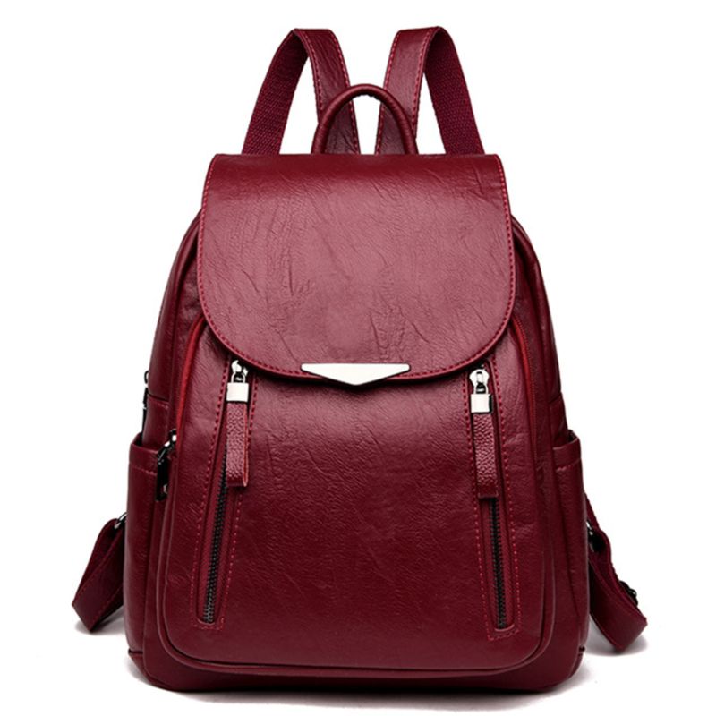 red leather women's backpack