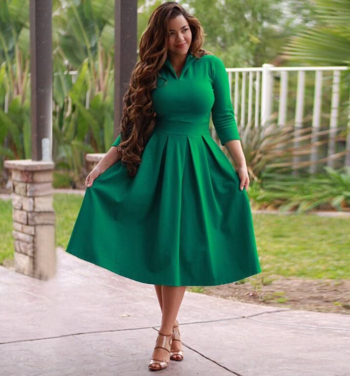 long sleeve green dress plus size