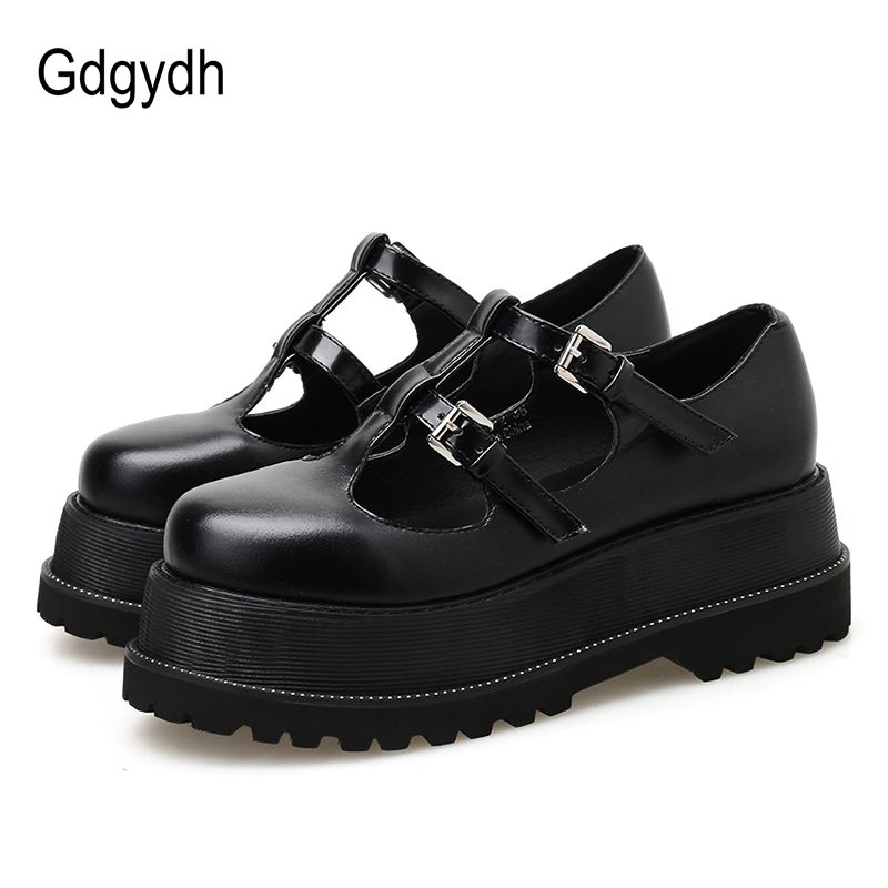 black leather platform shoes