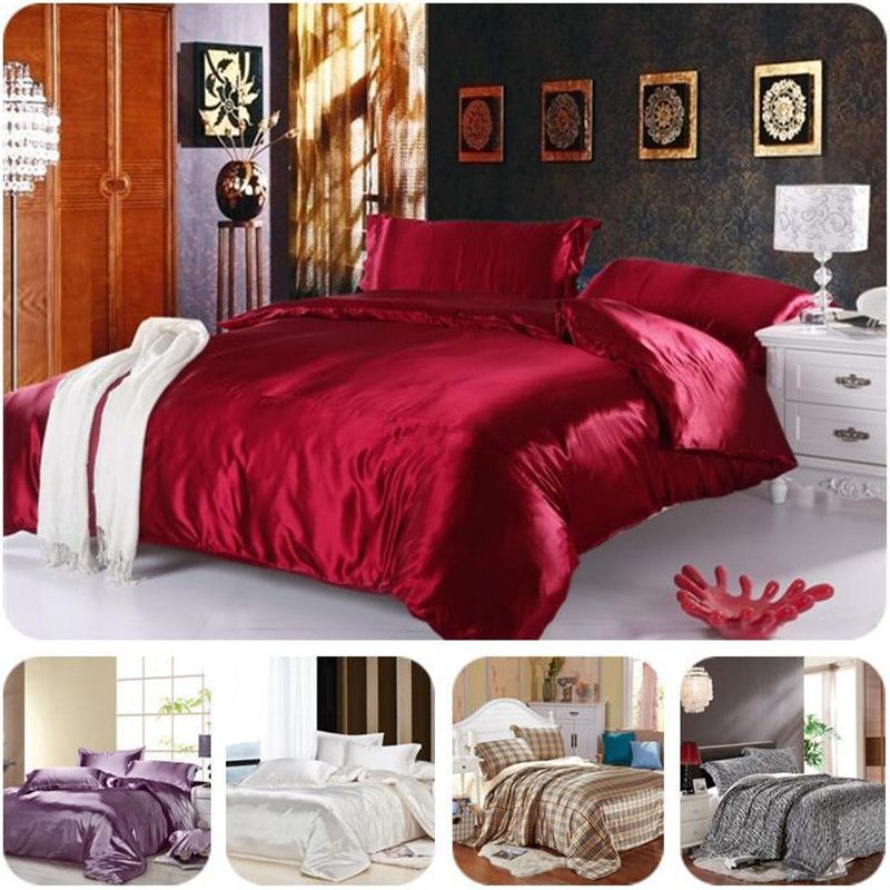 2020 Full King Silk Bedding Comforter Quilt Duvet Cover Sheet Sets