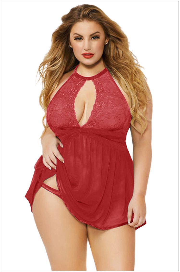 2020 XL XXL XXXL Plus Size Babydolls Women Lace Babydoll Set Dress Sleepwear Sheer Fantasy 
