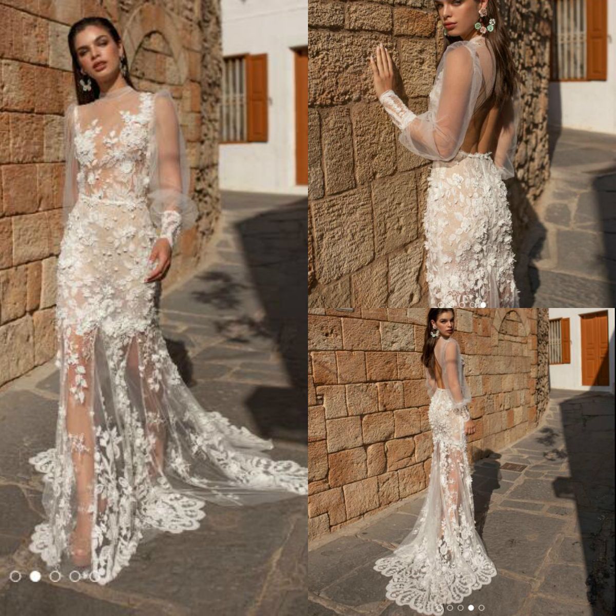 Lian Rokman Mermaid 2020 Wedding Dresses 3D Floral Appliqued Lace Long