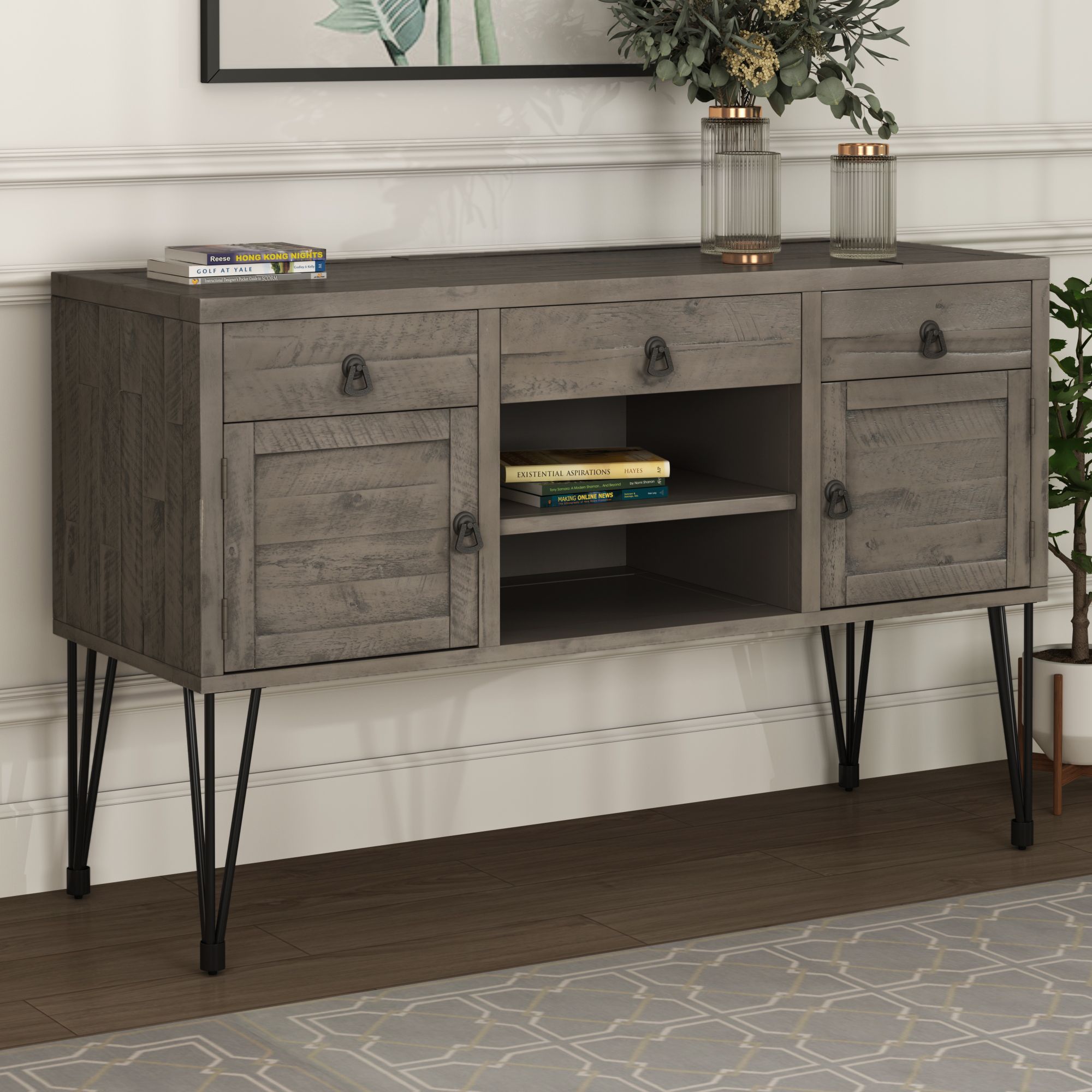 2021 Grey U Style Industrial Entry Table Tv Stand Storage Shelves Living Room Console Table Entryway Hallway From Greatfurnishing