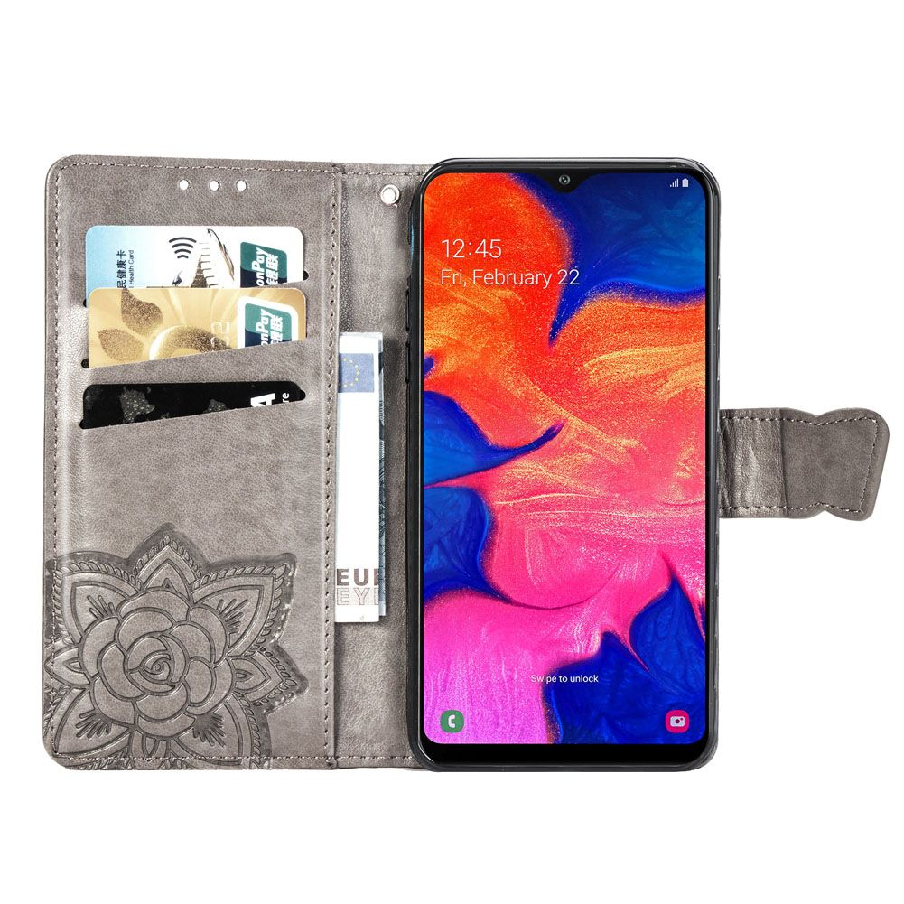 Samsung Galaxy S10 Case Grey Protective Flip Soft PU Leather Notebook Embossed Butterfly Kickstand Card Holder Bumper Cover for Samsung Galaxy S10