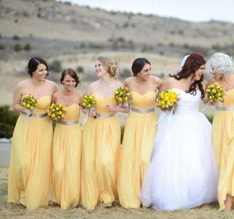 Compra 2019 Elegante Amarillo Una Línea Vestidos De Dama De Honor Correas  De Espagueti Plisados \u200b\u200bBoda De País Dama De Honor Vestido De Invitado De  Boda Por Encargo N37 Barato | Entrega