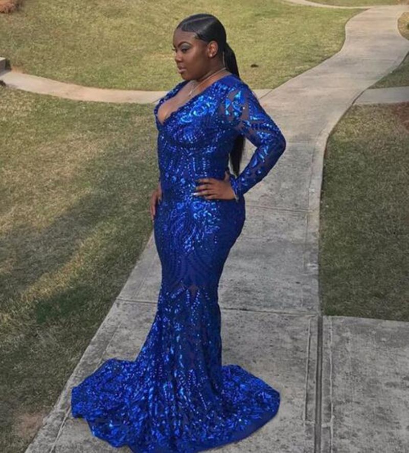 Plus Size Mermaid Prom Dresses New V Neck Sweep Strain