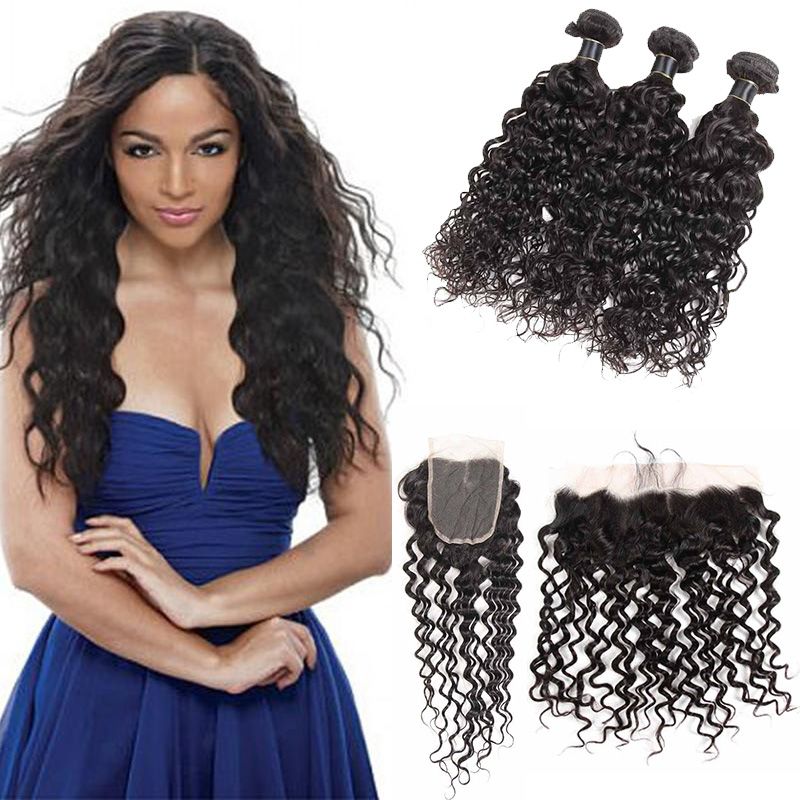 9a Peruvian Human Hair With Closure Deep Water Wave Hair With Lace