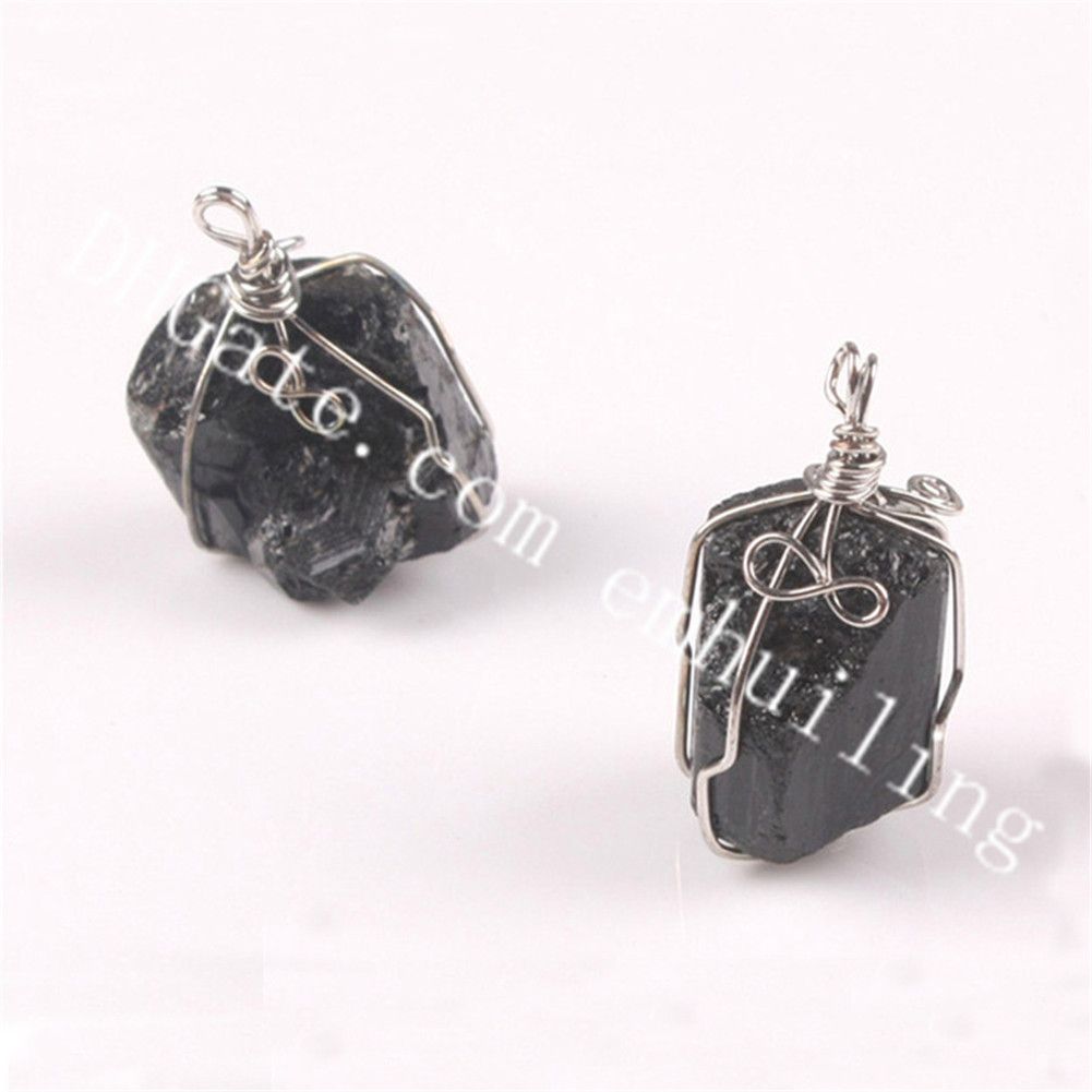 Black Tourmaline Stone Pendant Necklace Crystal Gem Specimen Jewelry Gift