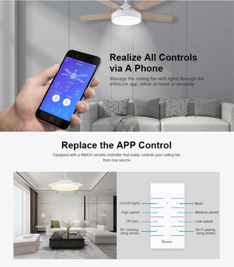 Sonoff Ifan03 Smart Fan Switch Adjust Speed Ceiling Fan And Light Controller Work With 433mhz Rf Remote Controller Ewelink App Diy Home Automation