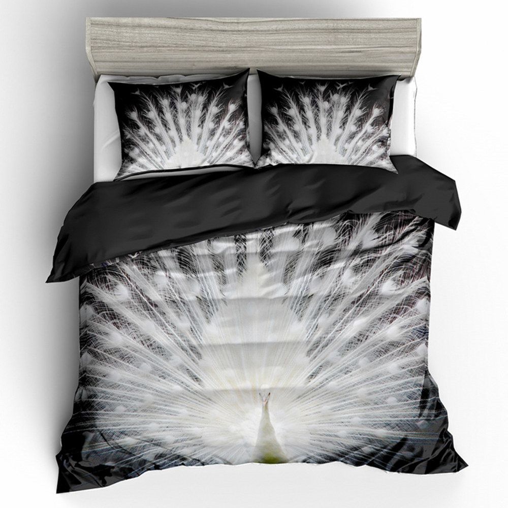 White Peacock Bedding Set King Size Elegant Hot Sale Duvet Cover