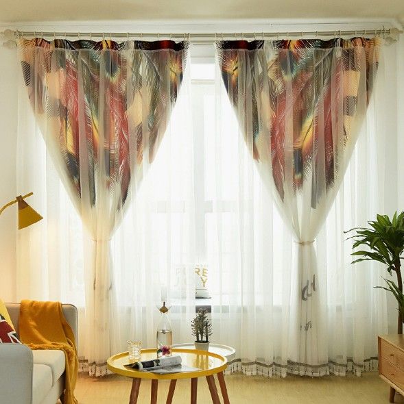 2019 Elegant Double Curtain Tulle Cloth Curtains For Living Room