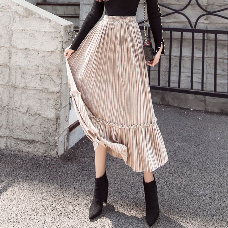 1 UNID Faldas Mujer 2018 Otoño Nueva Moda Terciopelo Falda Larga Elástico