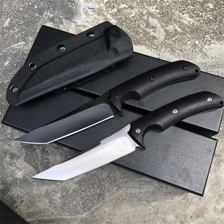 Açık Survival Düz Bıçak D2 Siyah / Saten Tanto Blade Tam Tang G10 Kolu Kydex ile Sabit Bıçakları Bıçaklar