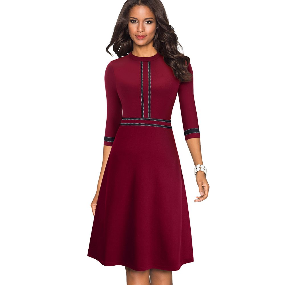 solid color fit and flare dress