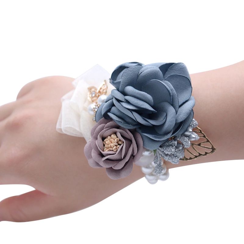 10piecelot Most Popular PE Flowers Corsage Wedding Wrist Band Boutonniere Custom Made White 3 Rose Ribbon Wrist Flowers