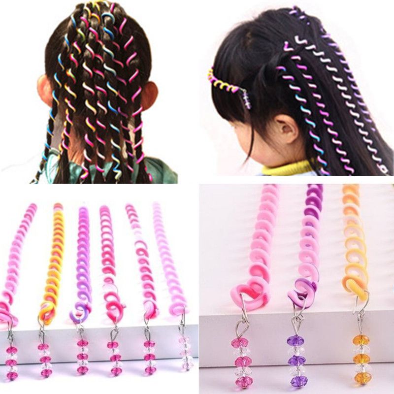 String Beads Rainbow Hair Winding Stick DIY Children Spiral Color Coil ...