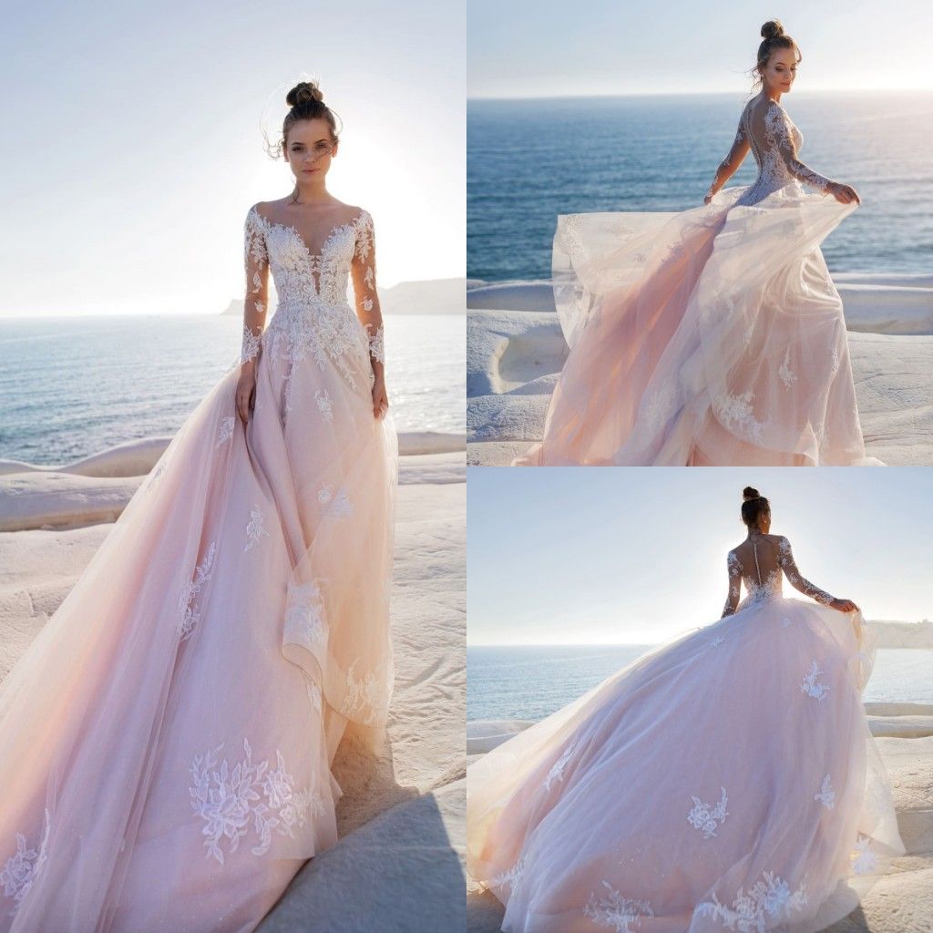 blush pink mermaid wedding dress