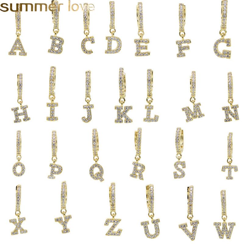 2020 New Zirconia Rhinestone Letter Earrings Wedding Beauty 26 Initial