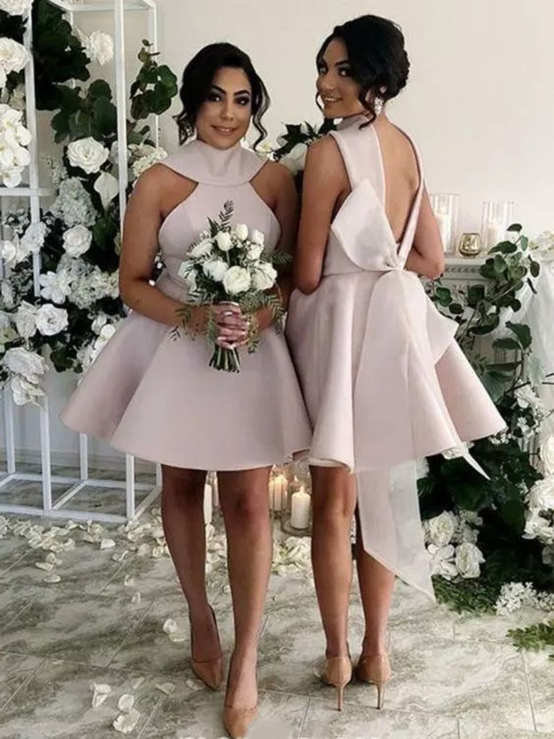 Vintage lavanda 2019 vestidos cortos de dama de honor baratos cuello alto sin mangas cortos vestidos Vintage lavanda 2019 vestidos cortos de dama de honor baratos cuello alto sin mangas cortos vestidos