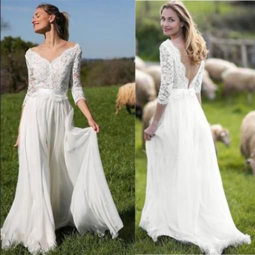 Acquista Abito Da Sposa Maniche A Tre Quarti 2019 Backless