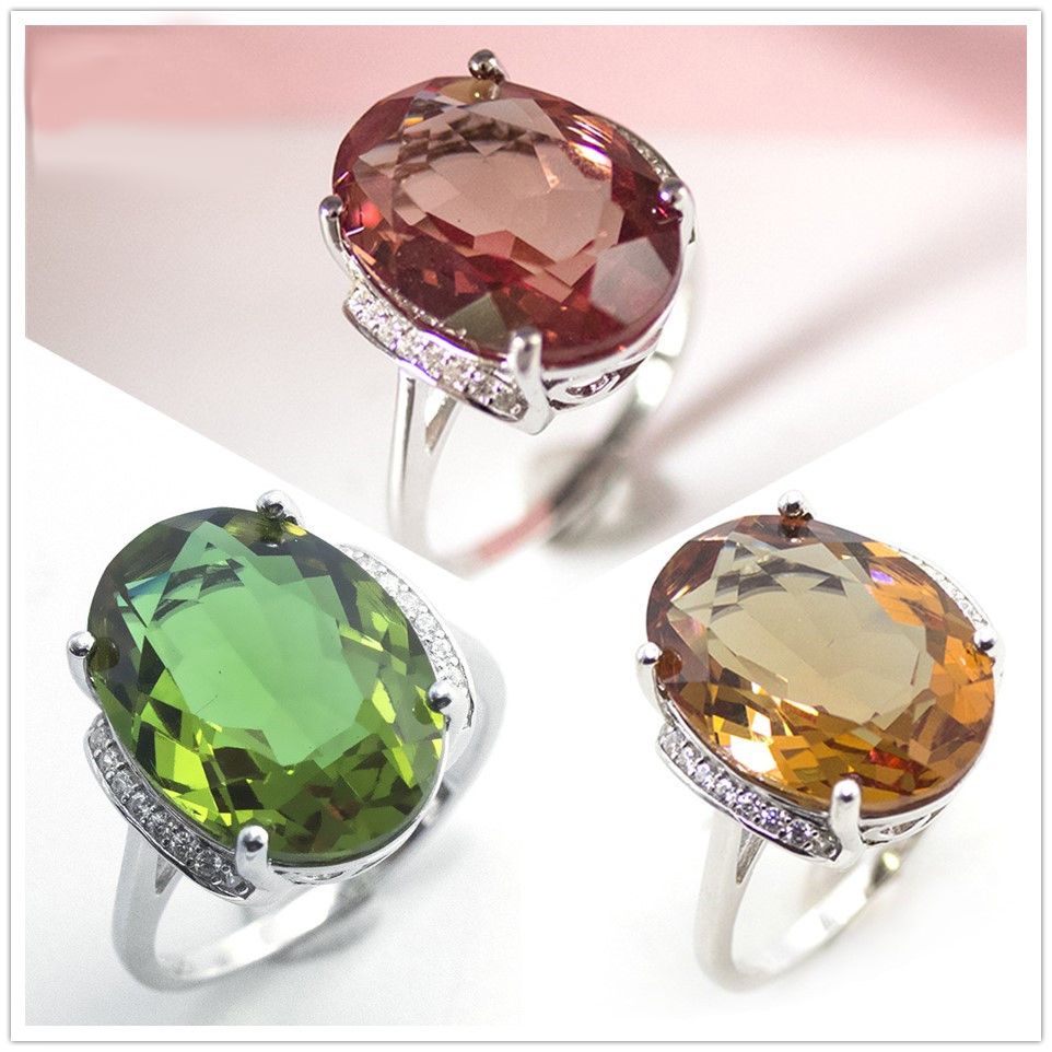 2020 18 13mm Big Diaspore Cocktail Ring 925 Sterling Silver Color