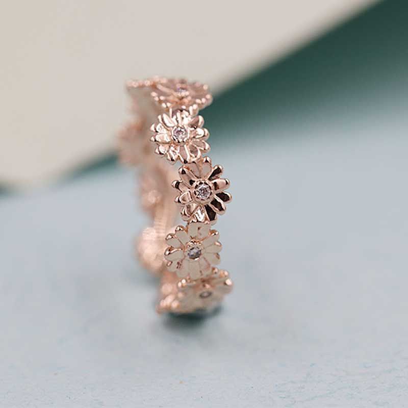 2020 High Quality 100 925 Sterling Silver Rose Sparkling Daisy Flower