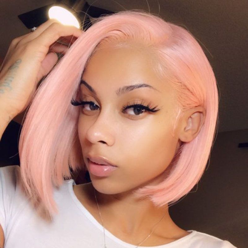 Pink Short Bob Lace Front Wigs Pre Plucked With Baby Hair