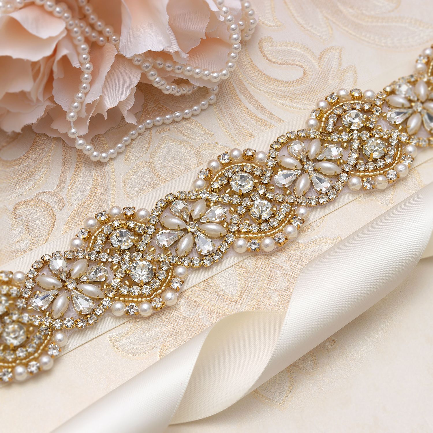 Cinturones de boda a mano Fajas con perlas Cintas de diamantes de