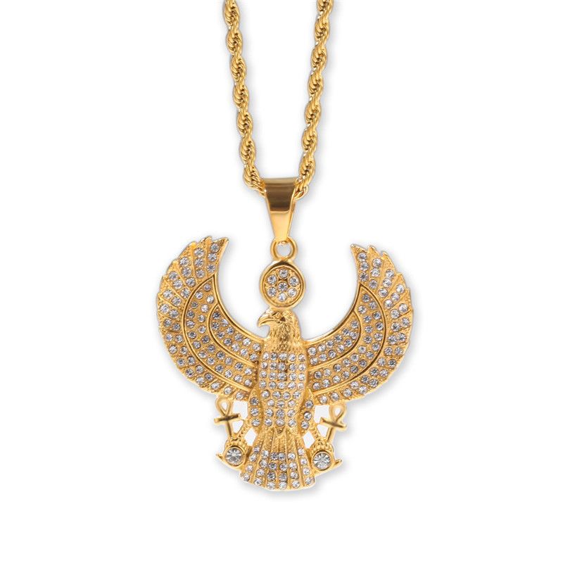Whole Eagle Ankh Pendant Necklace Gold Plated Stainless Steel Inlaid Rhinestone 60cm Chain Hip Hop Jewelry Wolf Beaded Necklaces From Azalea180306 11 86 Dhgate Com - Gold Tone Eagle Pendant Necklace