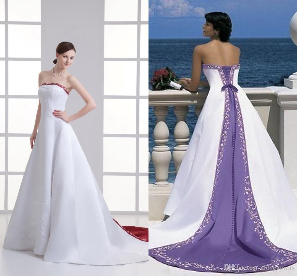 Purple And White Wedding Dress A Line Satin Lace Embroidery Court Train  2021 Luxury Capped Sleeves Scoop Bridal Wedding Gowns - AliExpress