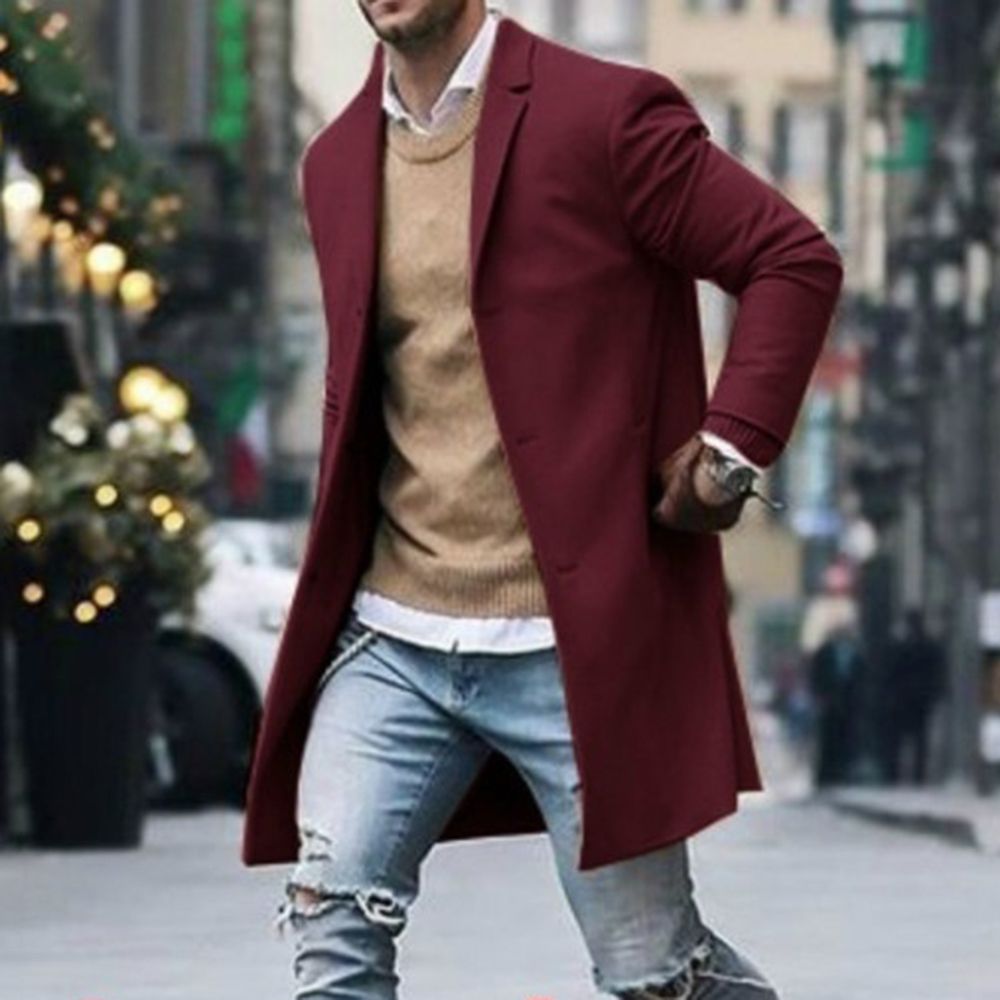 Mens Winter Warm Jacket Trench Long Wool Coats Fashion Casual Outwear Overcoat