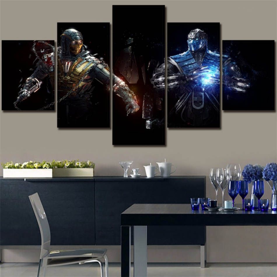 Framed Mortal Kombat Sub Zero V.S Scorpion 5 Piece Canvas Home Decor Wall Art Framed Mortal Kombat Sub Zero V.S Scorpion 5 Piece Canvas Home Decor Wall Art