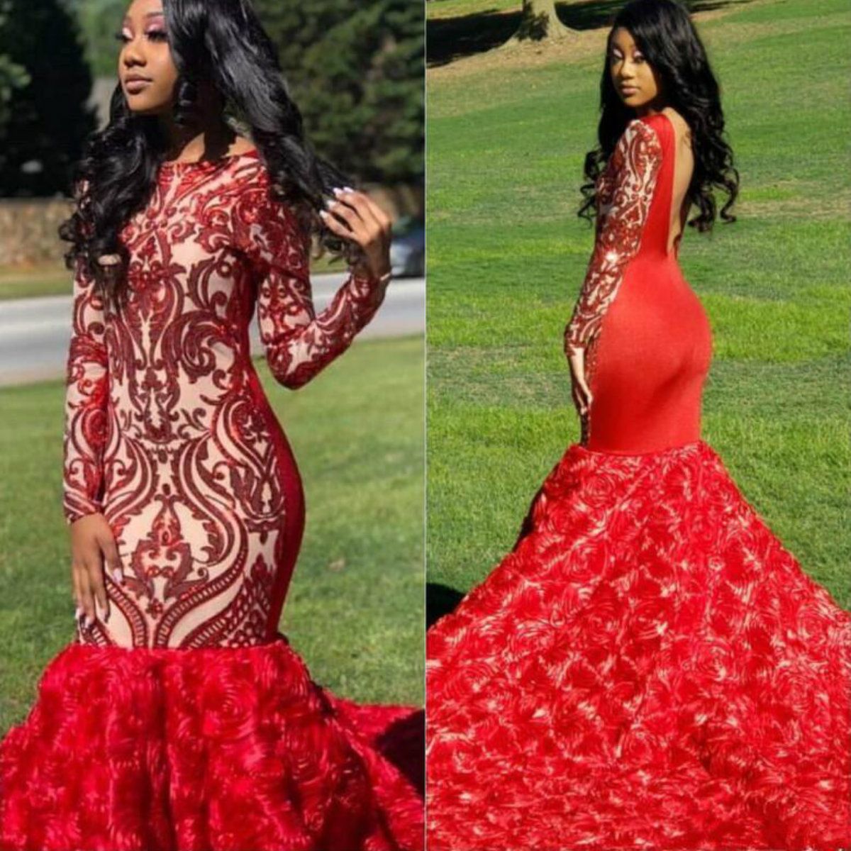 rose train prom dress