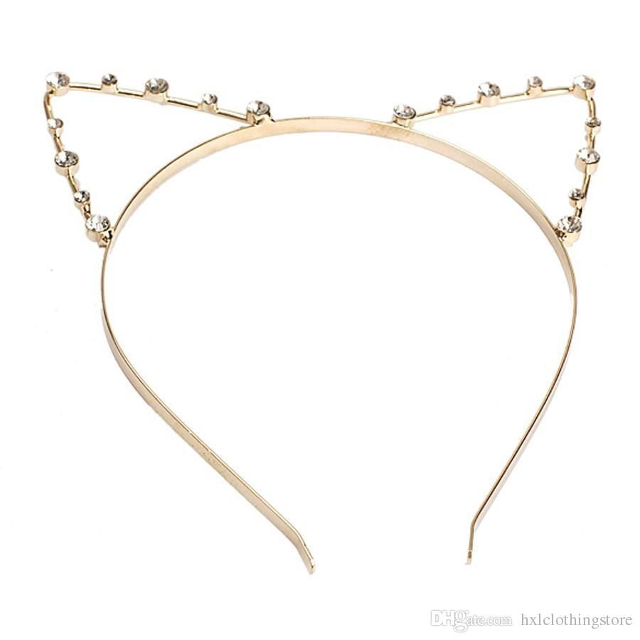 hxlcioth Cute Cat Ear HeadBand Beaded Hair Band Metal Fashion Pearl Gold  Silver For Girls Women Free dropship wholesale