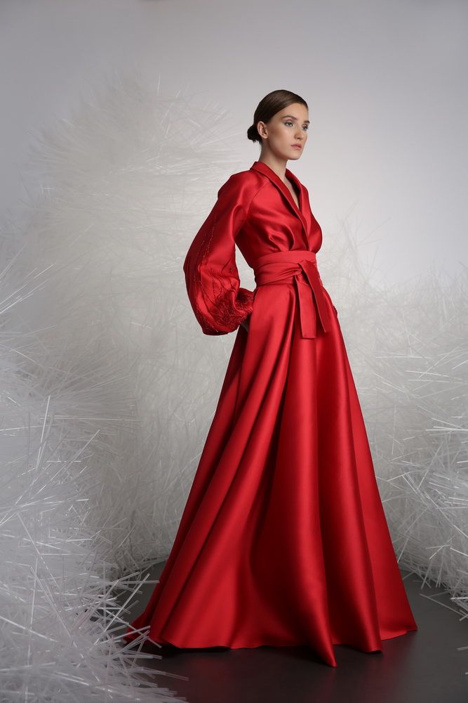 2019 Tony Ward, vestidos de noche, cuello en V, satén, línea Sash, piso, manga larga, vestido 2019 Tony Ward, vestidos de noche, cuello en V, satén, línea Sash, piso, manga larga, vestido