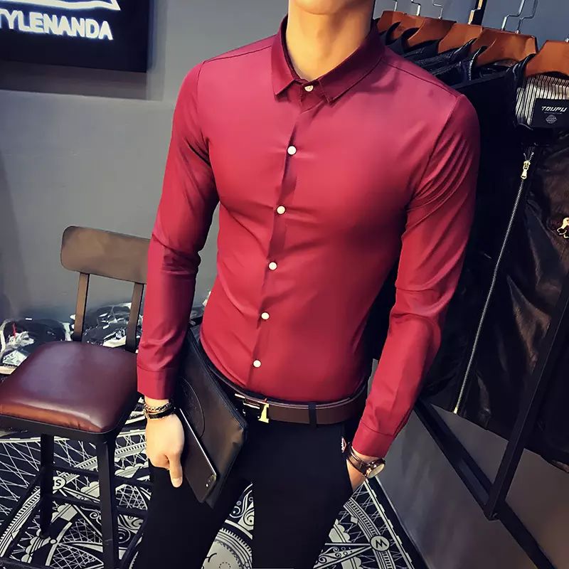 YYG Mens Casual Denim Long Sleeve Business Button Up Dress Shirts