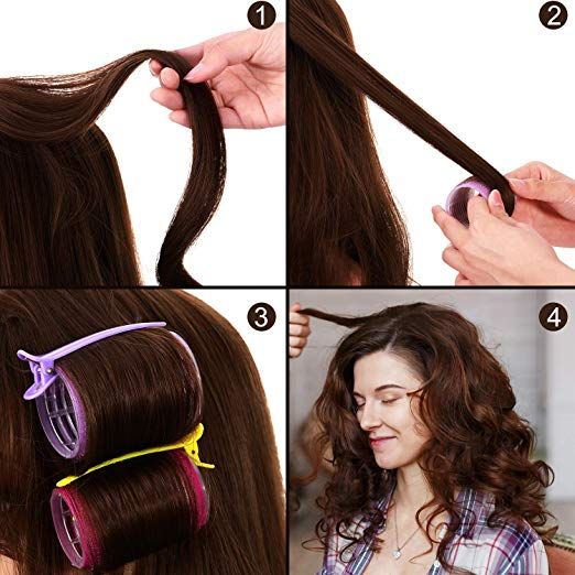 Set Self Grip Hair Rollers Set Multicolor Plastic Duck Teeth Bows