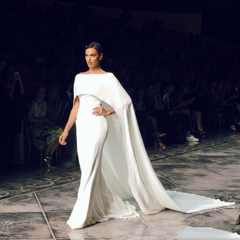 Compra Vestidos De Noche Sencillos De Sirena Blanca Con Capa Elegante 2018 Vestido  De Fiesta Formal Vestido Largo Para Mujeres De Satén Para El Baile De  Graduación Barato | Entrega Rápida Y