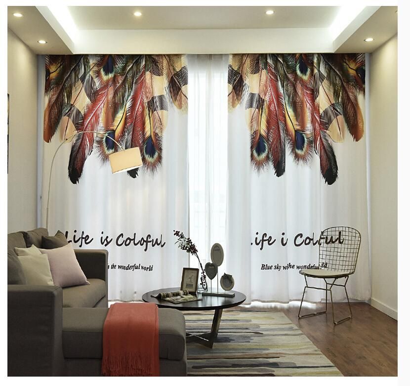 2019 Feather Lace Curtains Semi Transparent Light Yarn Double