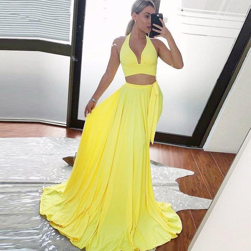 two piece yellow dress