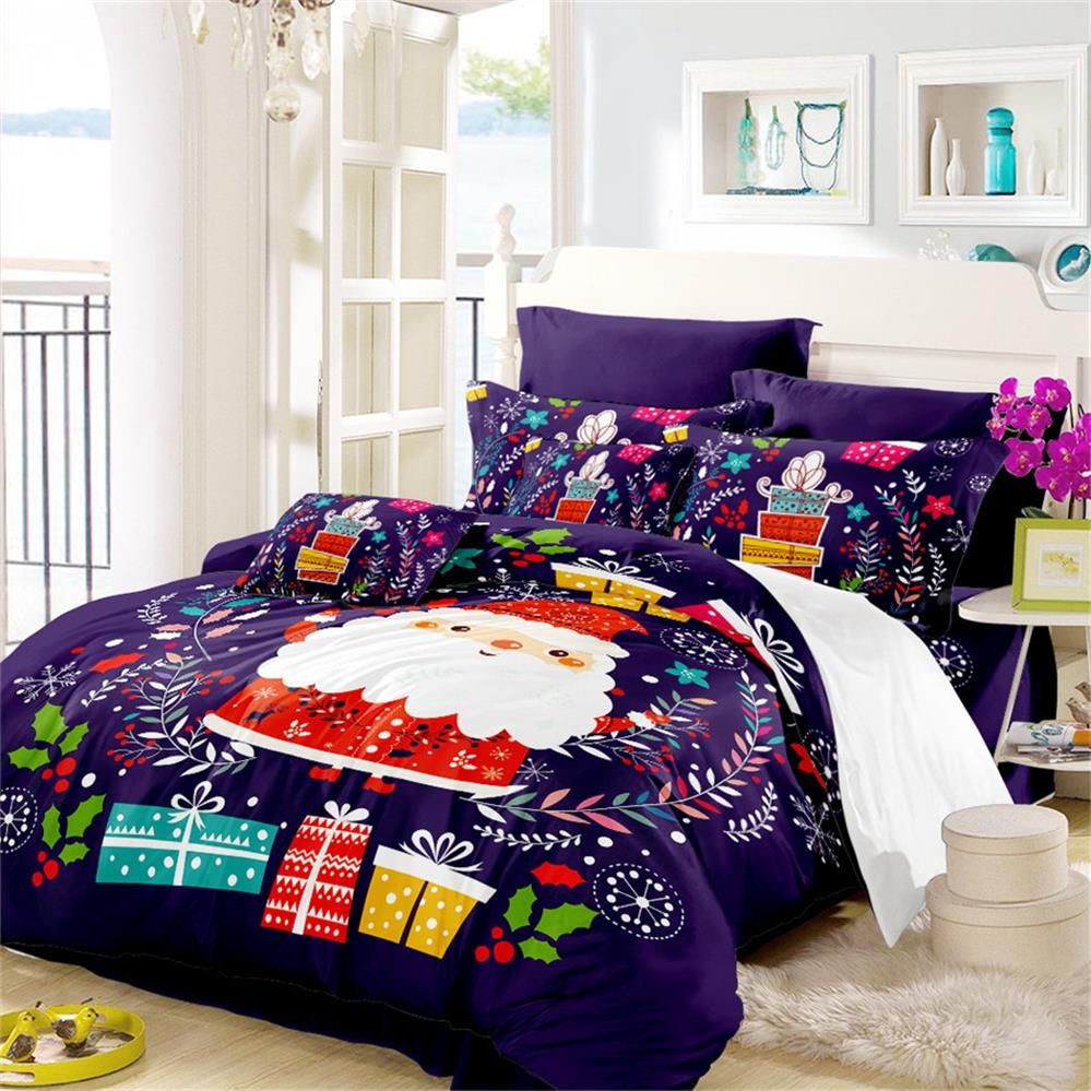 Colorful Christmas Bedding Set Cute Santa Claus Multi Color Gift