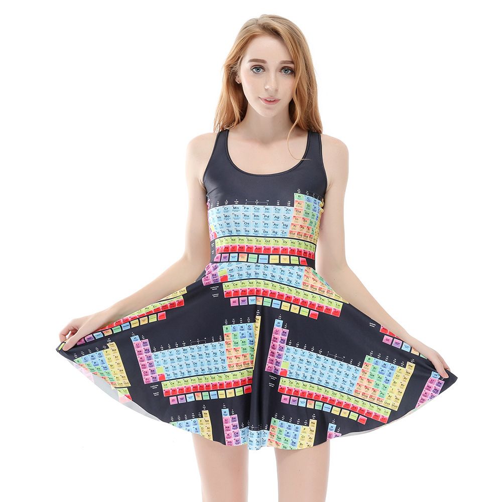 Women Billowing Dress Periodic Table 3d Full Printed Girl Stretchy