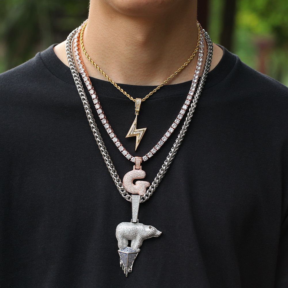 Mens Necklace Sliver Gold Lightning 