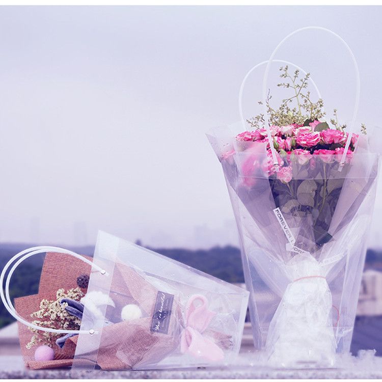 2020 Transparent Gift Bag Plastic Storage Handbag PVC Flower Bag Flower