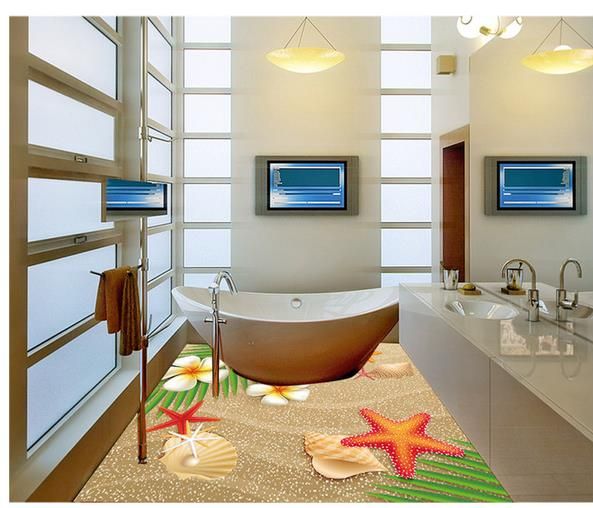 Seaside Beach Shell Painting Bathroom Floor Waterproof Wallpaper For
