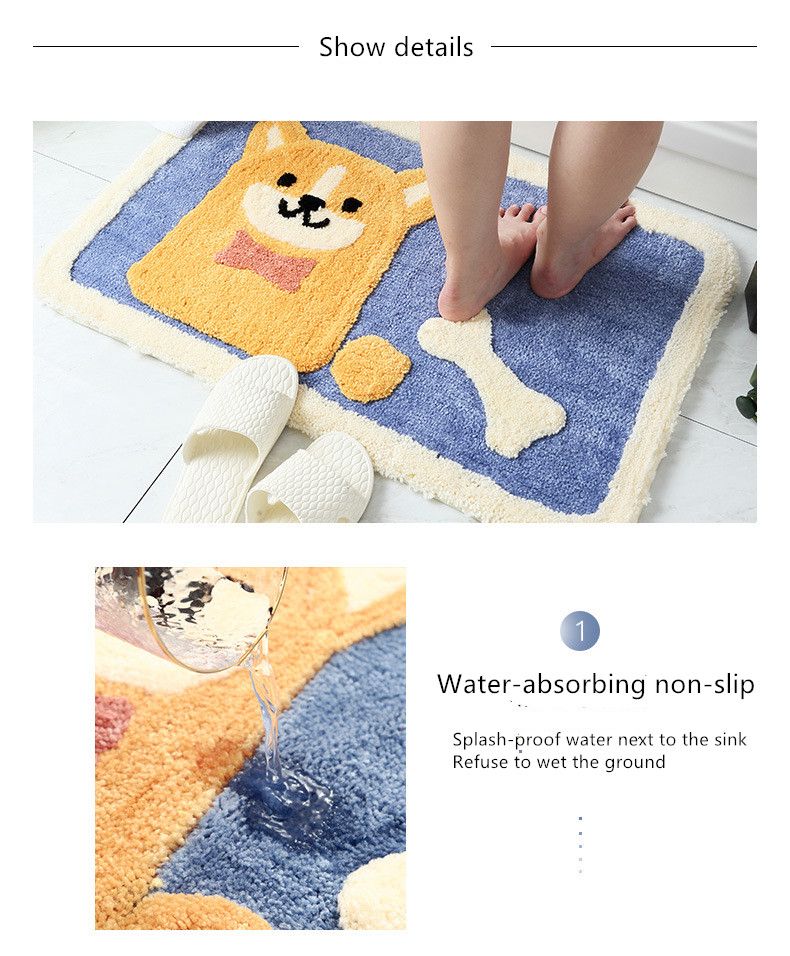 Dajiang Cartoon Akita Dog Flocking Carpet Floor Mat Home Bathroom