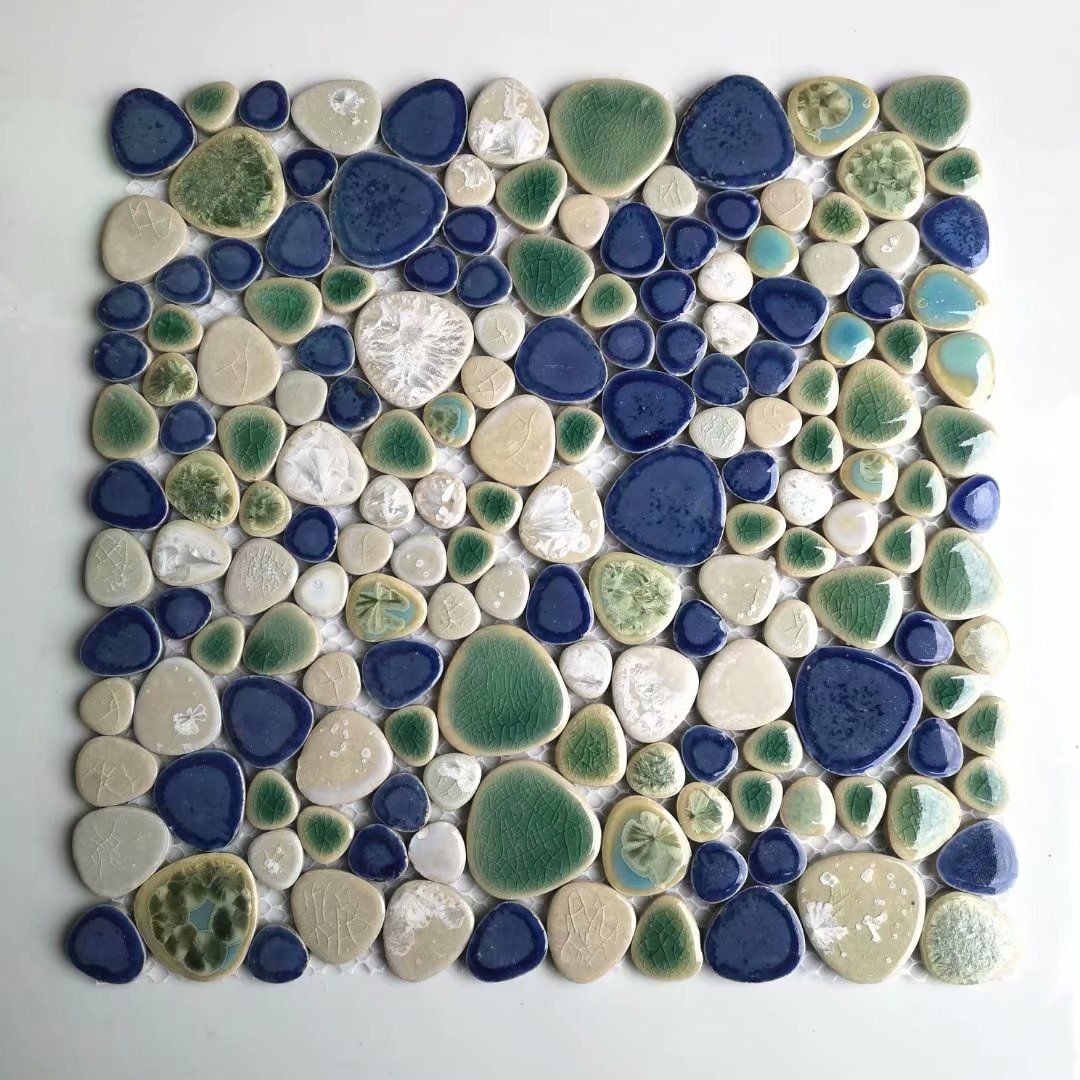 2020 Glazed White Green Blue Pebble Porcelain Ceramic Mosaic - 2020 Glazed White Green Blue Pebble Porcelain Ceramic Mosaic