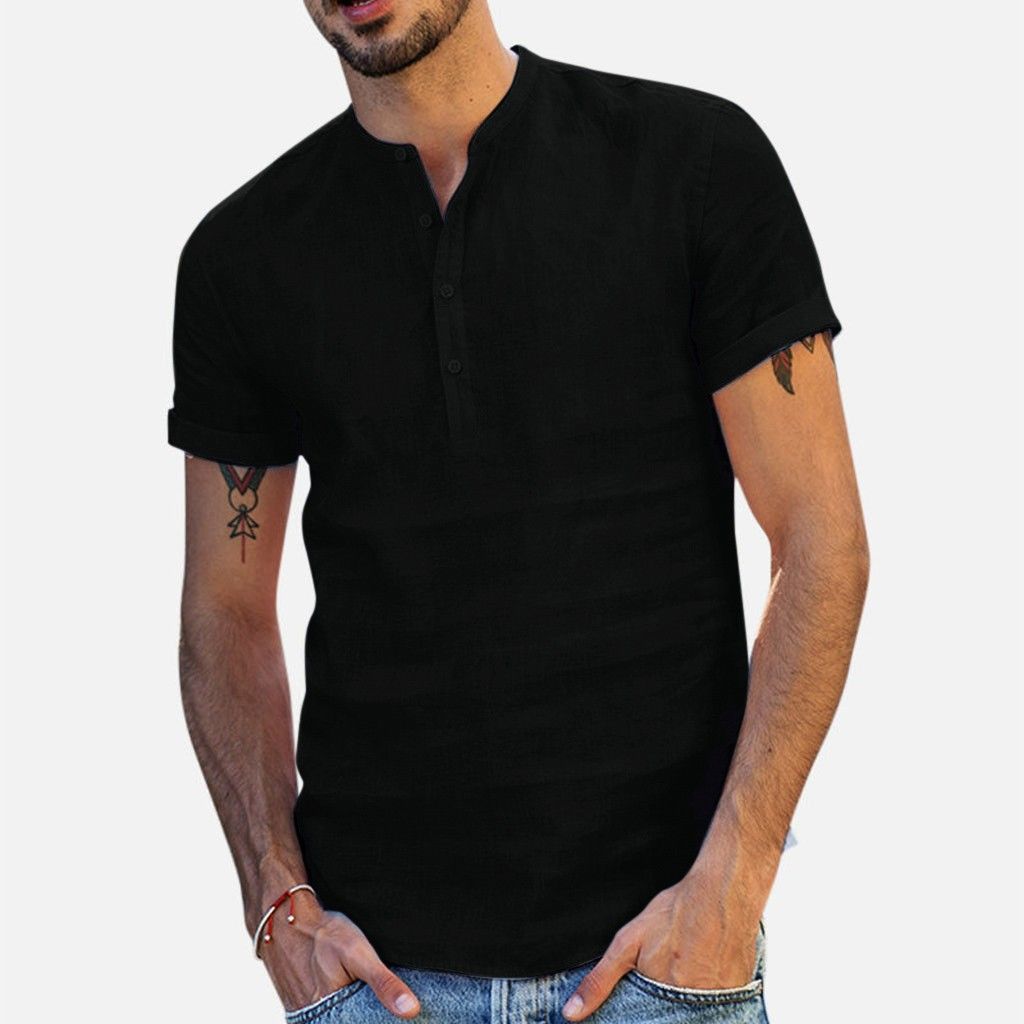 HTOOHTOOH Mens Pure Color V Neck Long Sleeves Casual Linen Cotton Plus-Size Henley Shirts HTOOHTOOH Mens Pure Color V Neck Long Sleeves Casual Linen Cotton Plus-Size Henley Shirts
