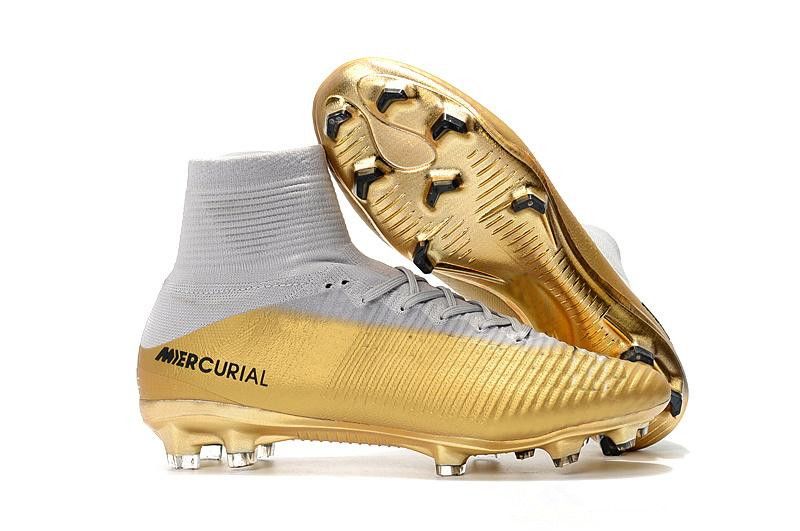 NIKE Nuevos botines de fútbol de oro blanco CR7 Mercurial FG V Zapatos de fútbol para niños Cristiano Ronaldo tamaño 39-45