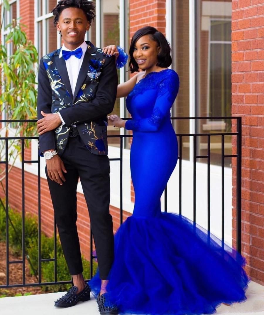 Sexy Plus Size African Black Girl Royal Blue Mermaid Prom Dresses